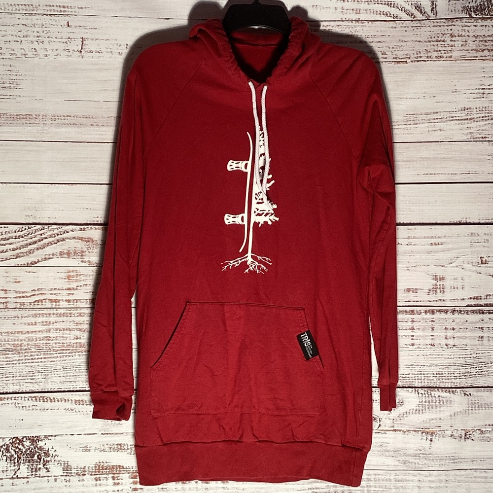 American Apparel Red Hoodie with White Tree  & Snowboard Design
